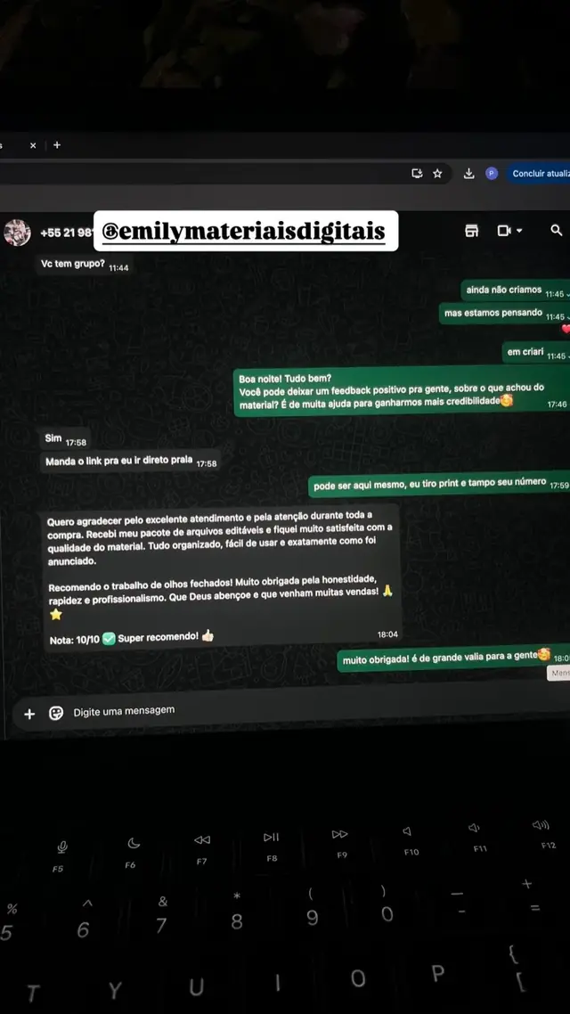 Print de conversa no WhatsApp de cliente que comprou o pack